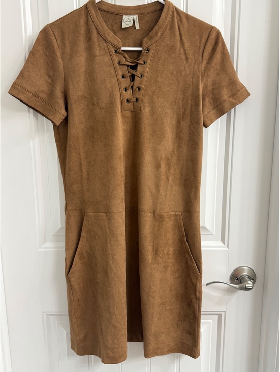 Paper Crane Dresses & Skirts - Paper Crane Brown Faux Suede‎ Lace-Up Dress with Pockets, Size Small